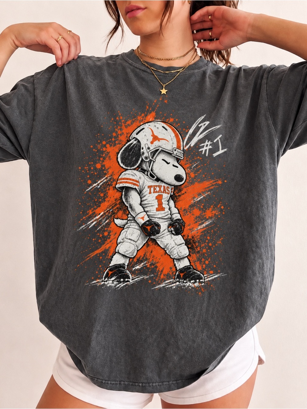 Colin Simmons Snoopy Texas Football Comfort Colors 1717T-Shirt Pepper NWT